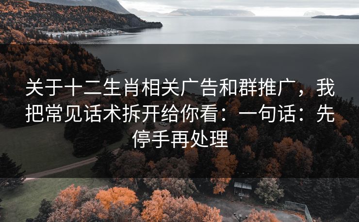 关于十二生肖相关广告和群推广，我把常见话术拆开给你看：一句话：先停手再处理